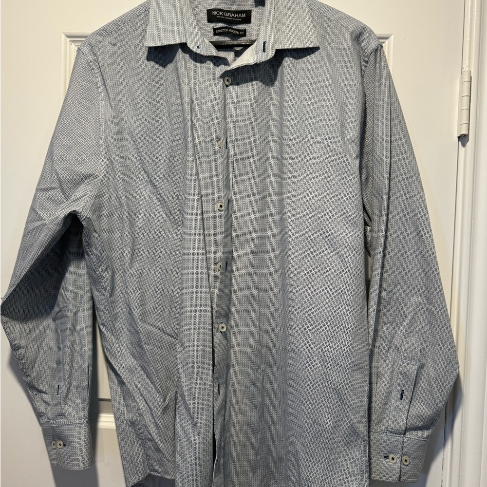 Nick Graham Men's Blue Checkered Casual Button Down Shirt